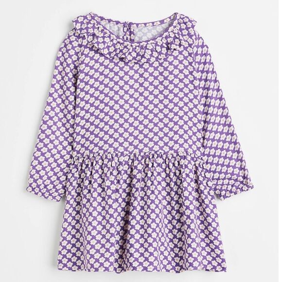 H&M Girls Purple Floral Print Spring Easter Ruffled Collar Dress Size 8-10 NEW - Picture 1 of 2